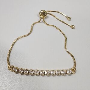 Sparkling Gold-Tone Cubic Zirconia Bracelet Adjustable Slider Tennis Bracelet